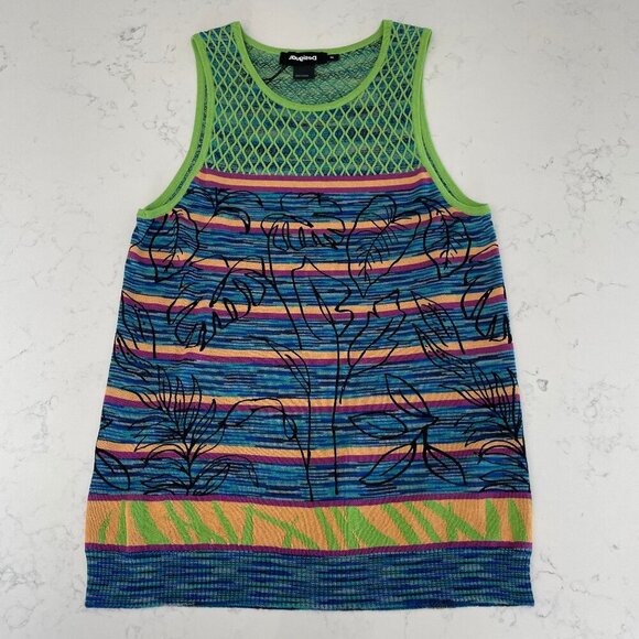 Desigual Knit Slvless Cotton Viscose Abstract Print Tank Top Multi Color M/L - Picture 1 of 11